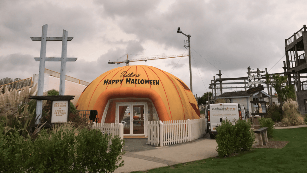Branded Inflatable Event Structure - Pumpkin themed inflatable dome at Butlins 