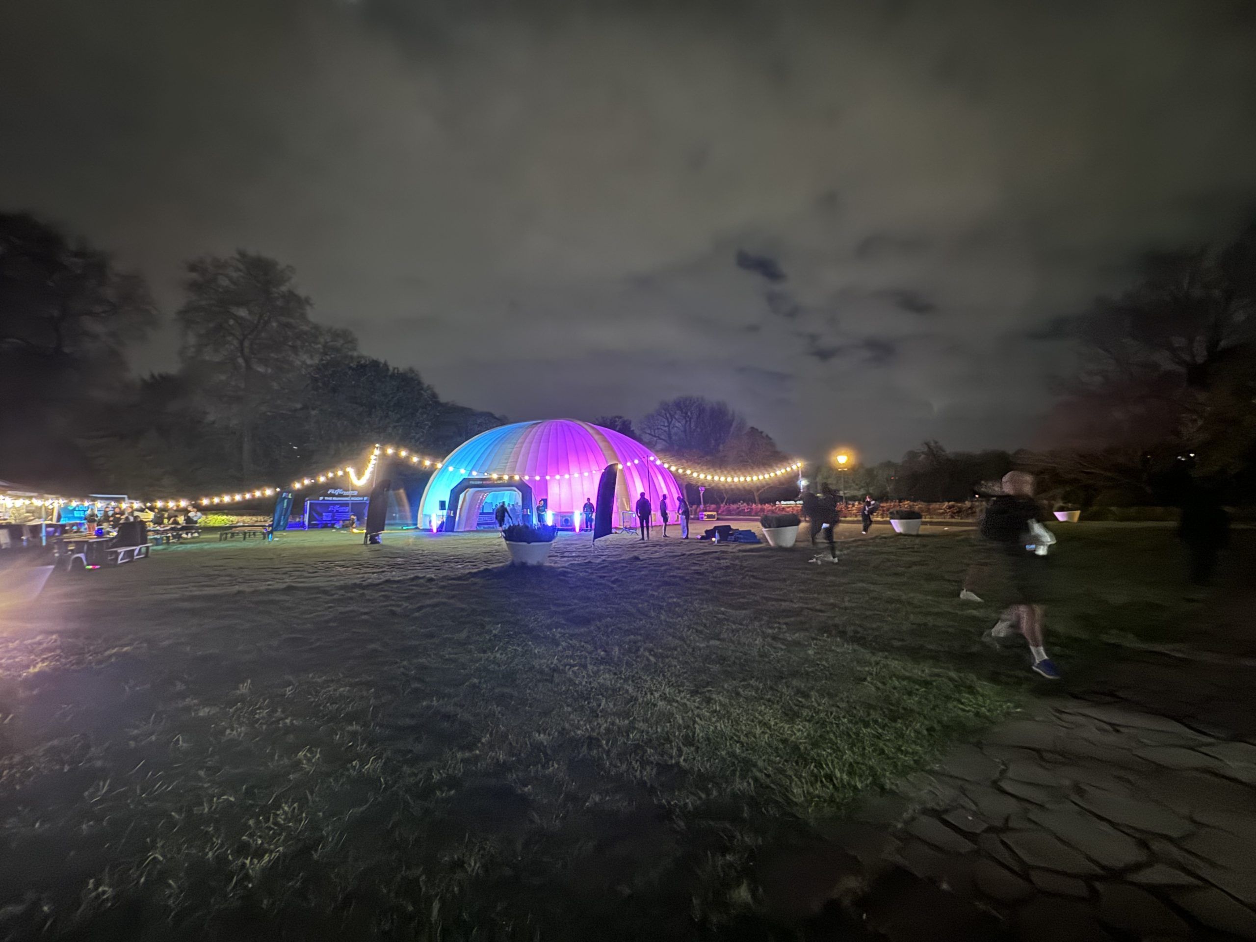 20m Evolution Dome illuminate by pink and blue LEDs at Friday Night Lights